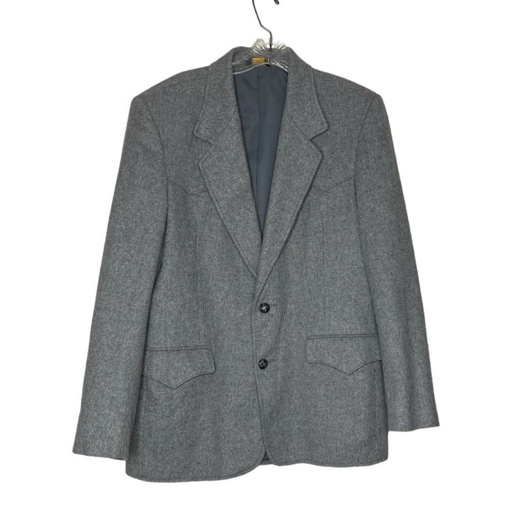 PIONEER WEAR Blazer Western Style Sport Coat Grey Tweed Yoked Lined Mens Size 40